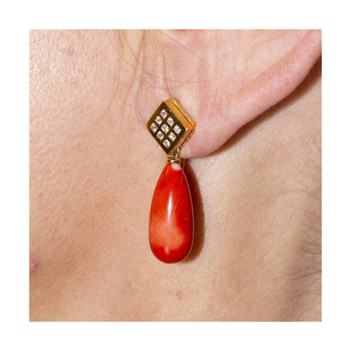 Boucles d'oreilles Boucles d'oreilles - Or jaune 18 ct, corail et diamants 58 Facettes UKD360289JE