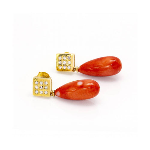Boucles d'oreilles Boucles d'oreilles - Or jaune 18 ct, corail et diamants 58 Facettes UKD360289JE