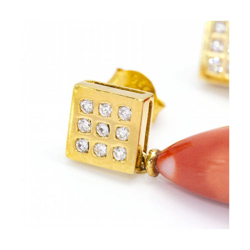 Boucles d'oreilles Boucles d'oreilles - Or jaune 18 ct, corail et diamants 58 Facettes UKD360289JE