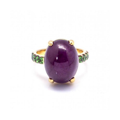 Bague 56 Bague - Rubis cabochon et tsavorites en or jaune 18 ct 58 Facettes UKD360369CS