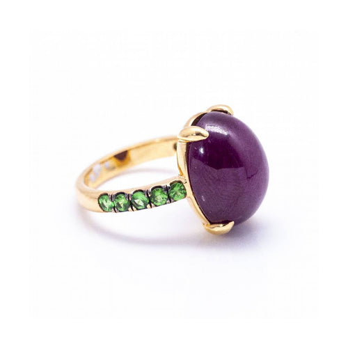 Bague 56 Bague - Rubis cabochon et tsavorites en or jaune 18 ct 58 Facettes UKD360369CS