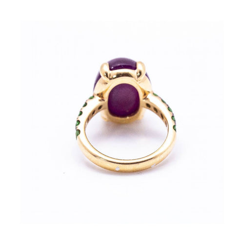 Bague 56 Bague - Rubis cabochon et tsavorites en or jaune 18 ct 58 Facettes UKD360369CS