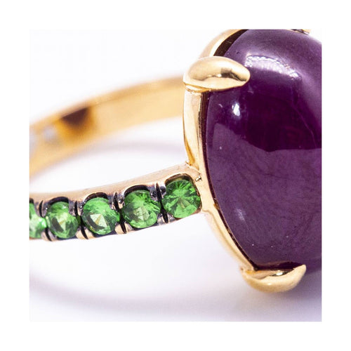 Bague 56 Bague - Rubis cabochon et tsavorites en or jaune 18 ct 58 Facettes UKD360369CS
