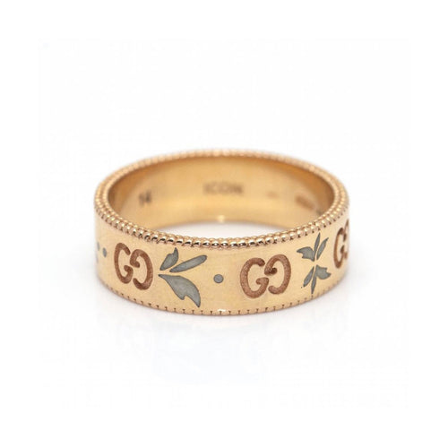 Bague 54 Gucci Icon Blossom - Bague motif GG en or rose 18 ct et émail 58 Facettes UKD360460FJ