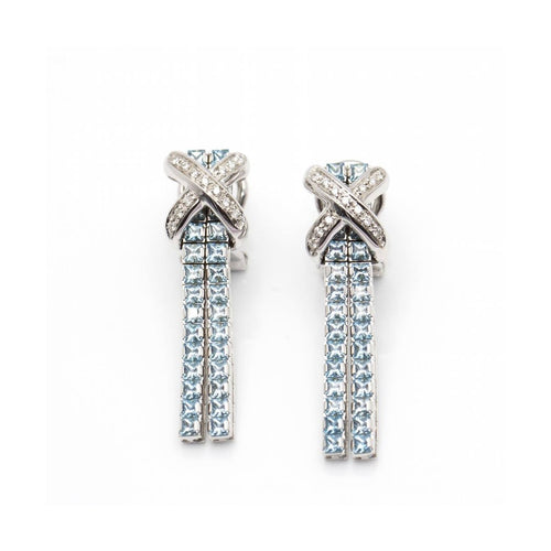 Boucles d'oreilles CENTOVENTUNO - Boucles d’oreilles en or blanc 18 kt, diamants et topazes bleues 58 Facettes UKD360524FJ