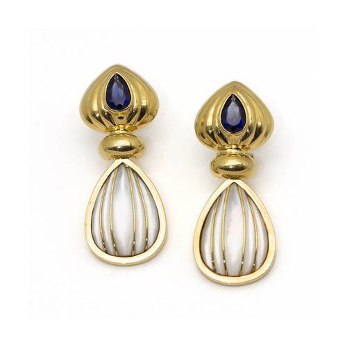 Boucles d'oreilles Boucles d’oreilles - Nacre et saphir en or jaune 18 kt 58 Facettes UKD360531FJ