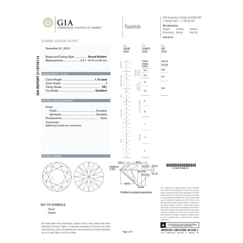 Diamant naturel - Taille brillant 1,15 ct I VS1 (GIA) 58 Facettes UKD360693LF