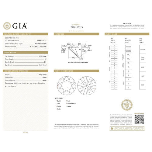 Diamant naturel - Diamant taille brillant 1,15 ct E SI1 (GIA) 58 Facettes UKD360742LF