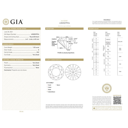 Diamant naturel - Taille brillant 1,03 ct G VS2 (GIA) 58 Facettes UKD360835LF