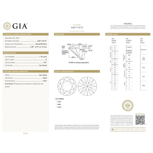 Diamant naturel - Pierre taille brillant 1,18 ct D VS1 (GIA) 58 Facettes UKD360849LF