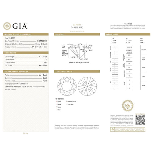 Diamant naturel - Pierre taille brillant 1,17 ct E VS1 (GIA) 58 Facettes UKD360850LF