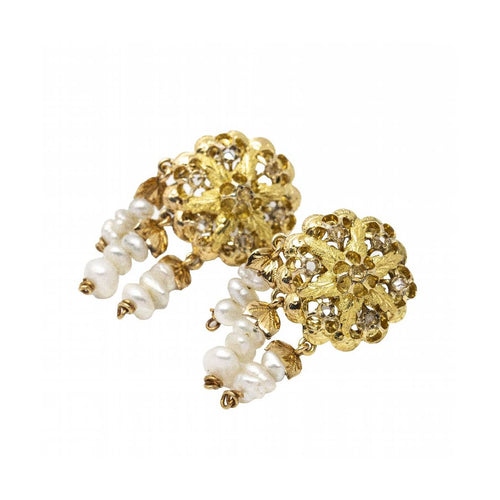 Boucles d'oreilles Keshi - Boucles d’oreilles Novecentismo en or jaune 18 ct, diamants et perles 58 Facettes UKD361018JC