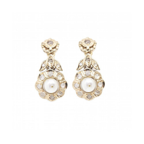 Boucles d'oreilles FLEUR - Boucles d’oreilles vers 1810 en or jaune, diamants et perles 58 Facettes UKD361020JC