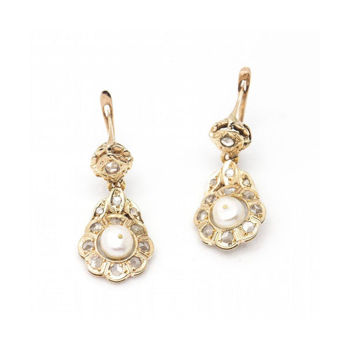 Boucles d'oreilles FLEUR - Boucles d’oreilles vers 1810 en or jaune, diamants et perles 58 Facettes UKD361020JC