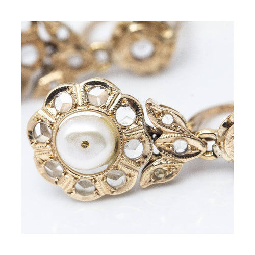 Boucles d'oreilles FLEUR - Boucles d’oreilles vers 1810 en or jaune, diamants et perles 58 Facettes UKD361020JC