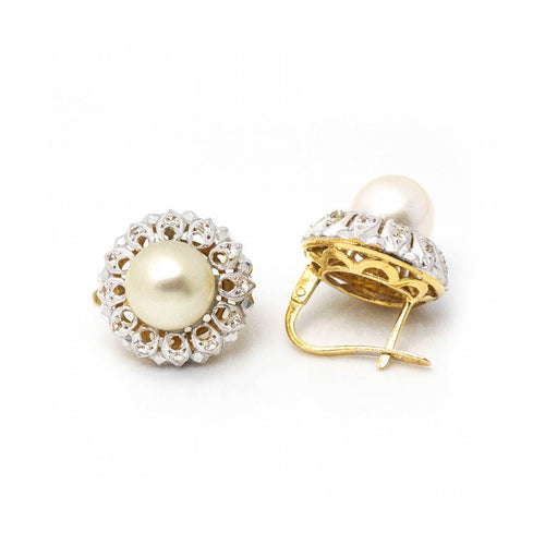 Boucles d'oreilles Art nouveau - Boucles d’oreilles en platine et or jaune, perles et diamants 58 Facettes UKD361021JC