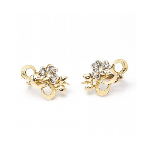 Boucles d'oreilles FLEUR NOUVEAU - Boucles d’oreilles en or jaune 18 ct et platine, diamants 58 Facettes UKD361032JC