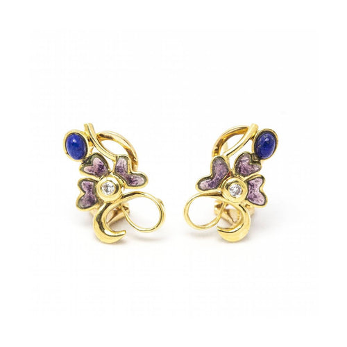 Boucles d'oreilles Pendantes vintage - Boucles d’oreilles en or jaune 18 ct, lapis-lazuli et diamants 58 Facettes UKD361033JC
