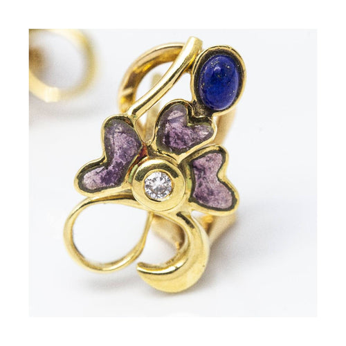 Boucles d'oreilles Pendantes vintage - Boucles d’oreilles en or jaune 18 ct, lapis-lazuli et diamants 58 Facettes UKD361033JC