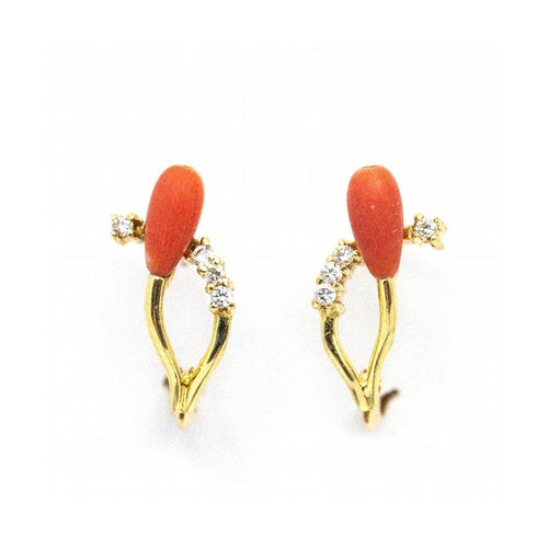 Boucles d'oreilles Boucles d’oreilles anciennes - Corail en or jaune 18 kt et diamants 58 Facettes UKD361041JC