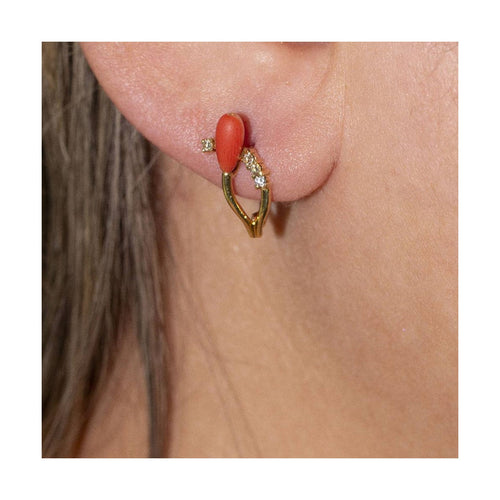 Boucles d'oreilles Boucles d’oreilles anciennes - Corail en or jaune 18 kt et diamants 58 Facettes UKD361041JC