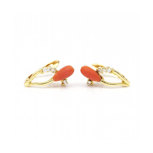 Boucles d'oreilles Boucles d’oreilles anciennes - Corail en or jaune 18 kt et diamants 58 Facettes UKD361041JC