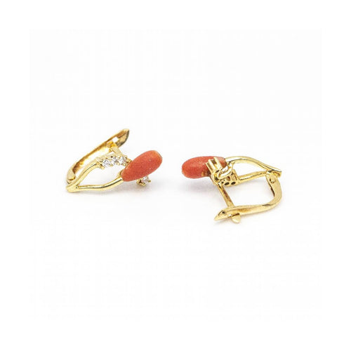 Boucles d'oreilles Boucles d’oreilles anciennes - Corail en or jaune 18 kt et diamants 58 Facettes UKD361041JC