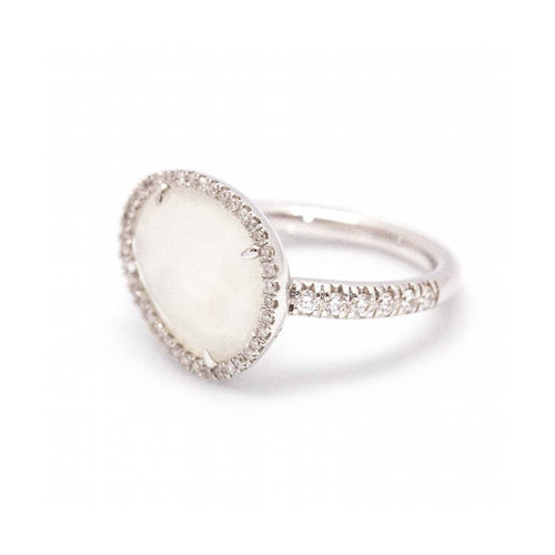 Bague MIMI Milano - Bague LUNA en or blanc 18 kt, diamants et pierre de lune 58 Facettes UKD361615UZ