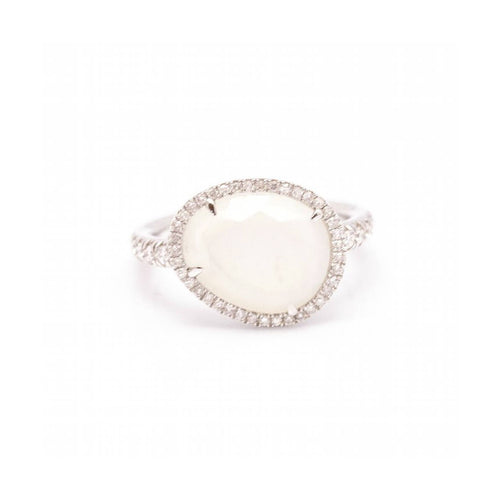 Bague MIMI Milano - Bague LUNA en or blanc 18 kt, diamants et pierre de lune 58 Facettes UKD361615UZ