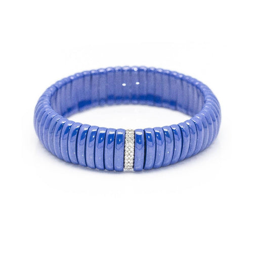 Bracelet JARRETIERE - Bracelet élastique en or blanc 18 ct, diamants et céramique bleue 58 Facettes UKD362071SO