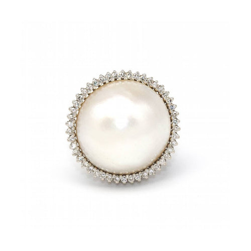Bague 62 PEARL - Bague en or blanc 18 kt avec perle et diamants 58 Facettes UKD362763RR