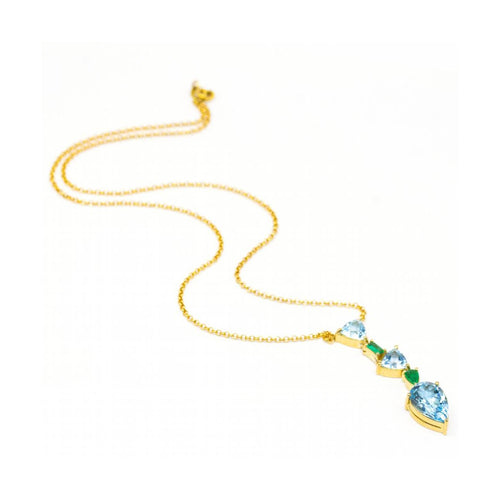 Collier BLUE SEA - Collier en or jaune 18 kt avec topaze, aigues-marines et émeraudes 58 Facettes UKD362785JE