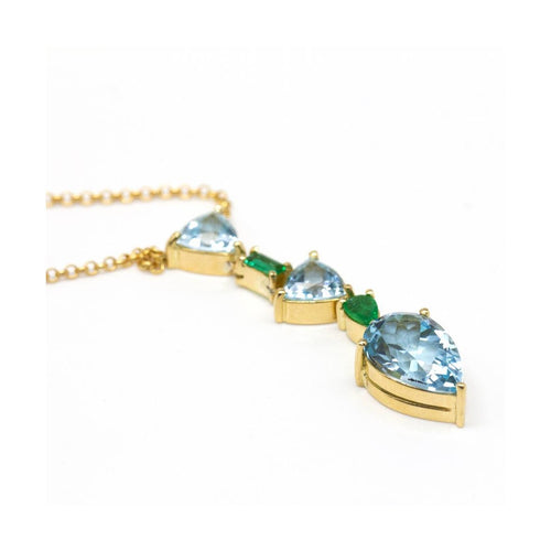 Collier BLUE SEA - Collier en or jaune 18 kt avec topaze, aigues-marines et émeraudes 58 Facettes UKD362785JE