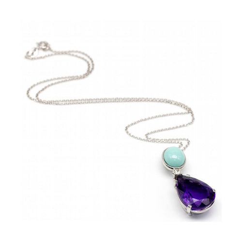 Collier Collier persan - Pendentif en or blanc 18 kt avec turquoise, diamant et améthyste 58 Facettes UKD362788JE