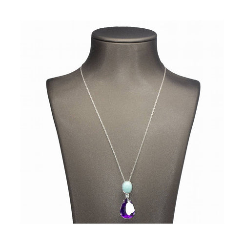 Collier Collier persan - Pendentif en or blanc 18 kt avec turquoise, diamant et améthyste 58 Facettes UKD362788JE