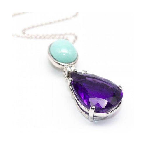 Collier Collier persan - Pendentif en or blanc 18 kt avec turquoise, diamant et améthyste 58 Facettes UKD362788JE