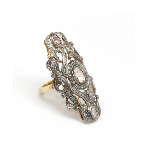 Bague 51 Bague isabelline - Bague en or jaune et or blanc 18 kt et diamants 58 Facettes UKD362805SO