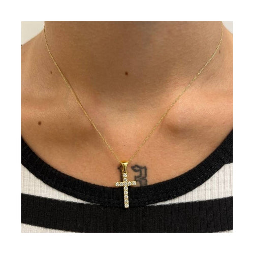 Collier Collier - Pendentif croix en or jaune 18 kt et diamants 0,55 ct 58 Facettes UKD363121CG
