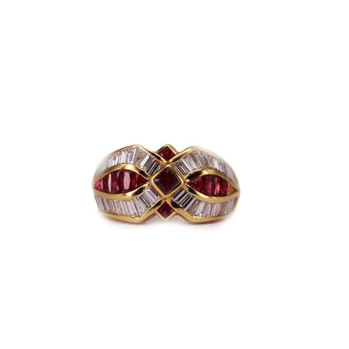 Bague 54 Bague en or jaune 18k, diamants et rubis 58 Facettes N2864