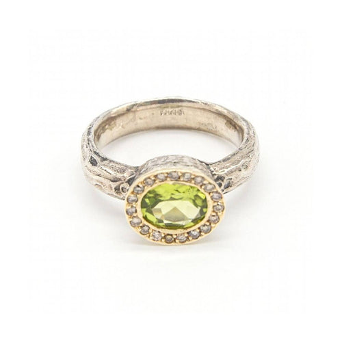 Bague Bague - Or jaune 18K et argent avec diamants et péridot 58 Facettes UKD363901SO