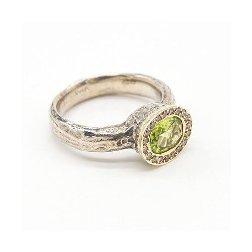 Bague Bague - Or jaune 18K et argent avec diamants et péridot 58 Facettes UKD363901SO
