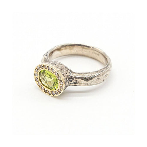 Bague Bague - Or jaune 18K et argent avec diamants et péridot 58 Facettes UKD363901SO