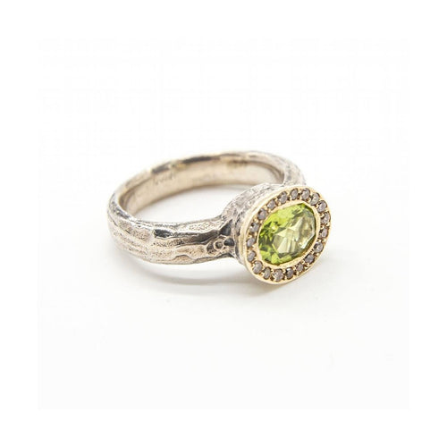 Bague Bague - Or jaune 18K et argent avec diamants et péridot 58 Facettes UKD363901SO