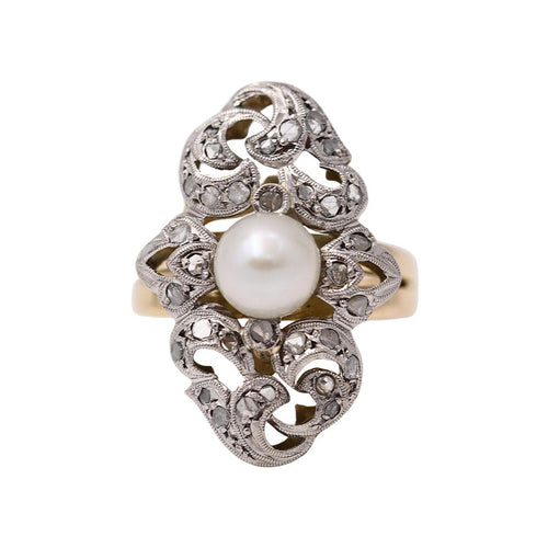 Bague Belle Époque - Bague bicolore en or jaune 18 kt et platine 950 58 Facettes UKD364104JC