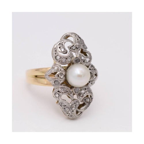 Bague Belle Époque - Bague bicolore en or jaune 18 kt et platine 950 58 Facettes UKD364104JC