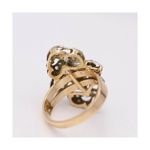 Bague Belle Époque - Bague bicolore en or jaune 18 kt et platine 950 58 Facettes UKD364104JC