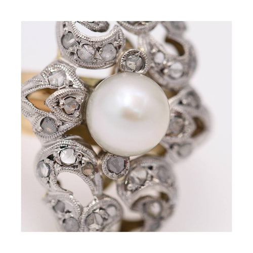 Bague Belle Époque - Bague bicolore en or jaune 18 kt et platine 950 58 Facettes UKD364104JC