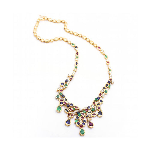 Collier CROWN - Collier en or jaune 18 kt avec diamants et pierres précieuses 58 Facettes UKD364207LF