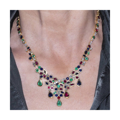 Collier CROWN - Collier en or jaune 18 kt avec diamants et pierres précieuses 58 Facettes UKD364207LF