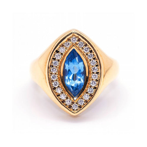 Bague Bague navette - Topaze et diamants en or rose 18 ct 58 Facettes UKD364833FV